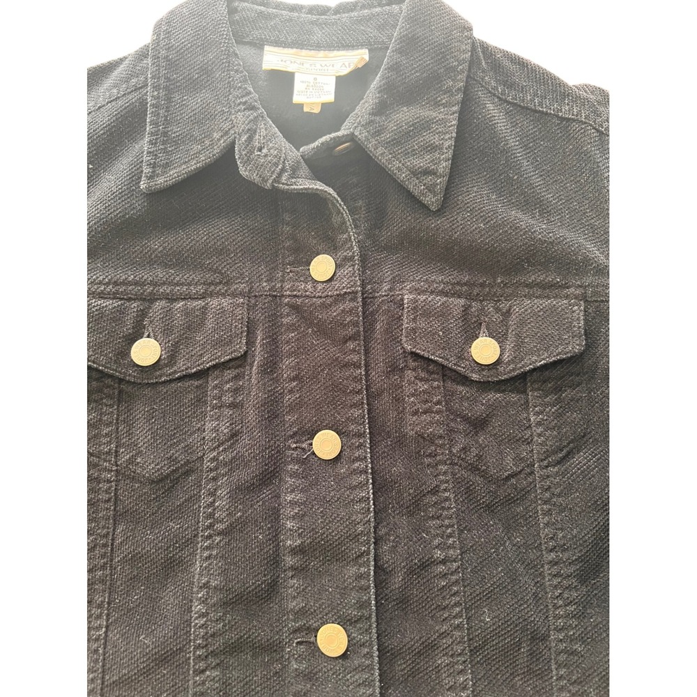 Jones Wear Sport Black Trucker Jacket Women Size 8 Cotton Button Up - Picture 4 of 7